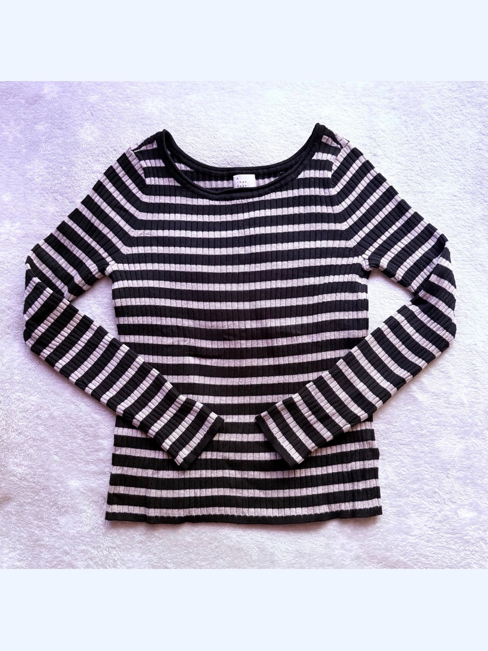 a new day Black & White Striped Ribbed long sleeve top